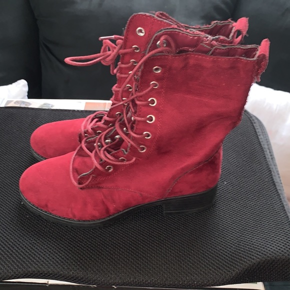 Maroon/Burgundy combat boots sz 6 - Picture 2 of 4